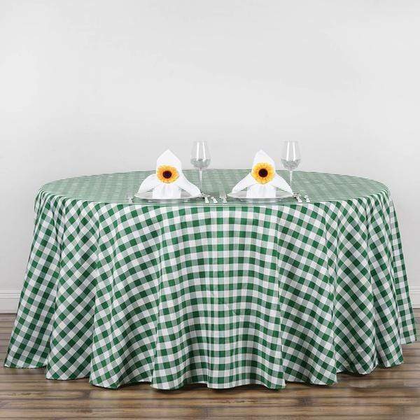 120" Checkered Gingham Polyester Round Tablecloth - Green and White TAB_CHK120_GRN