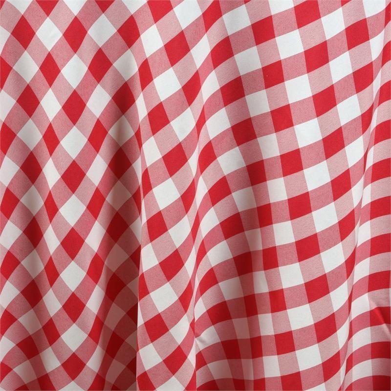 120" Checkered Gingham Polyester Round Tablecloth - Red and White TAB_CHK120_RED