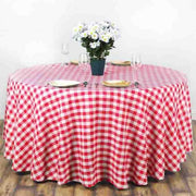 120" Checkered Gingham Polyester Round Tablecloth - Red and White TAB_CHK120_RED