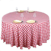 120" Checkered Gingham Polyester Round Tablecloth - Red and White TAB_CHK120_RED