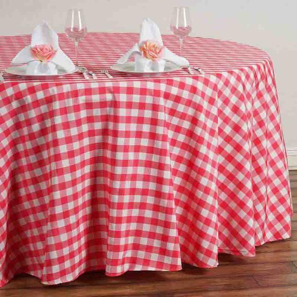 120" Checkered Gingham Polyester Round Tablecloth - Red and White TAB_CHK120_RED