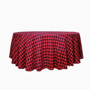 120" Checkered Gingham Polyester Round Tablecloth - Black and Red TAB_CHK120_BLKRED
