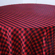 120" Checkered Gingham Polyester Round Tablecloth - Black and Red TAB_CHK120_BLKRED