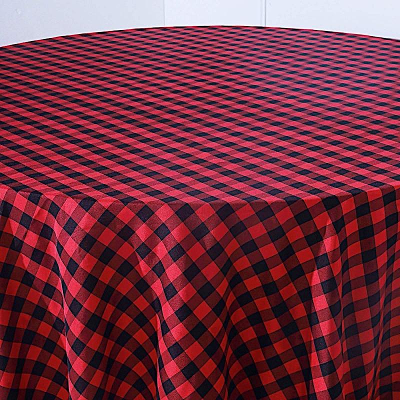 120" Checkered Gingham Polyester Round Tablecloth - Black and Red TAB_CHK120_BLKRED