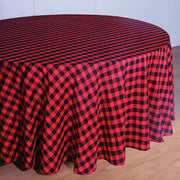 120" Checkered Gingham Polyester Round Tablecloth - Black and Red TAB_CHK120_BLKRED