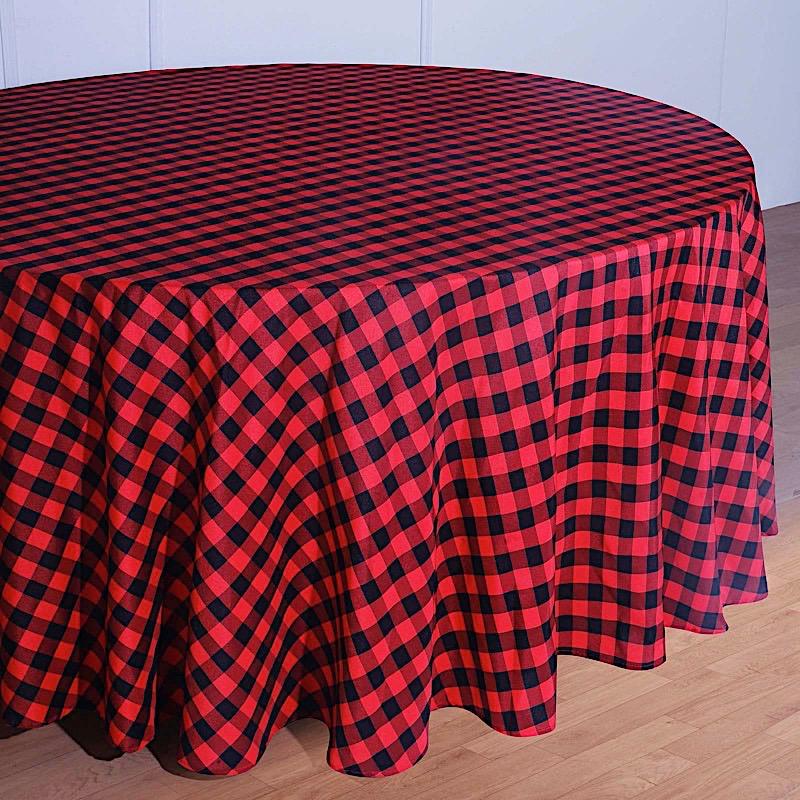 120" Checkered Gingham Polyester Round Tablecloth - Black and Red TAB_CHK120_BLKRED