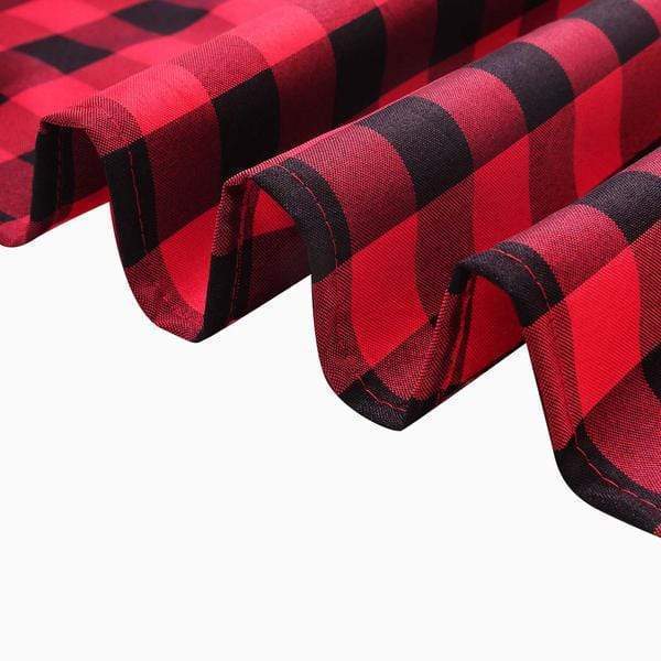 120" Checkered Gingham Polyester Round Tablecloth - Black and Red TAB_CHK120_BLKRED