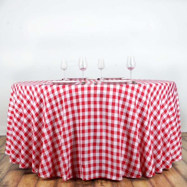 120" Checkered Gingham Polyester Round Tablecloth