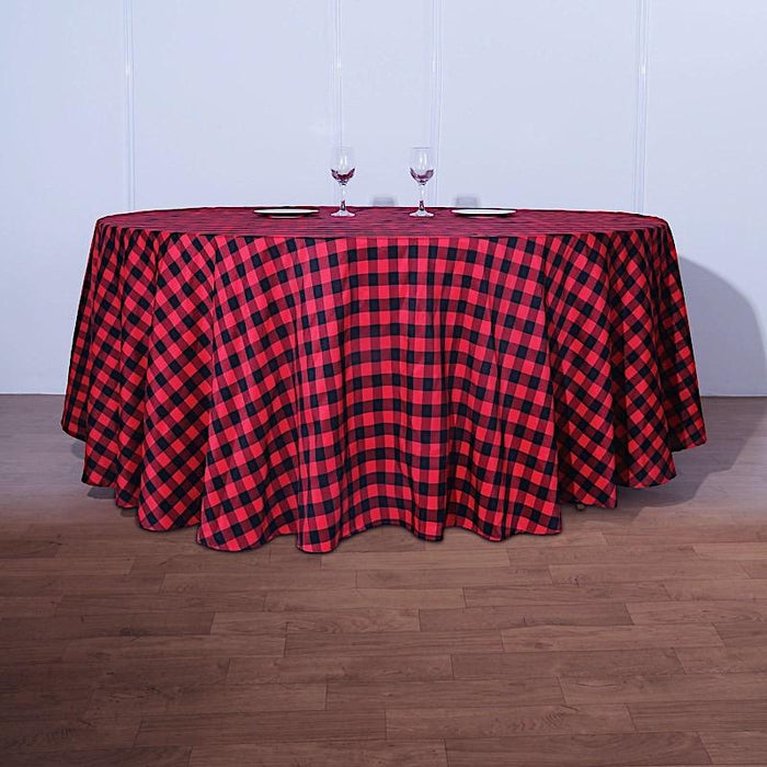 120" Checkered Gingham Polyester Round Tablecloth TAB_CHK120_BLKRED