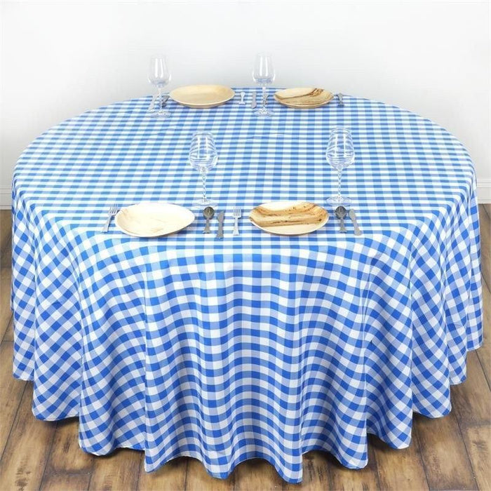 120" Checkered Gingham Polyester Round Tablecloth - Blue and White TAB_CHK120_BLUE