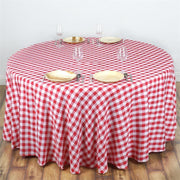 120" Checkered Gingham Polyester Round Tablecloth - Red and White TAB_CHK120_RED