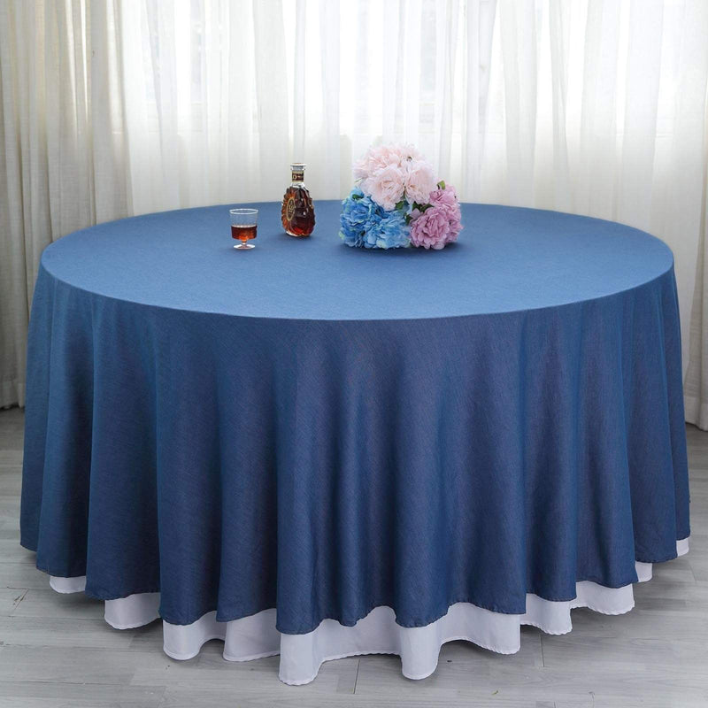 120" Faux Denim Polyester Round Tablecloth - Dark Blue TAB_DENM_120