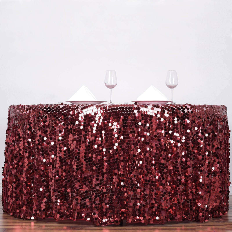 120" Large Payette Sequin Round Tablecloth - Burgundy TAB_71_120_BURG