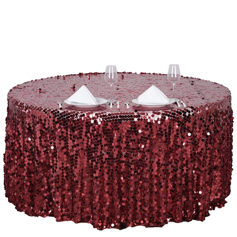 120" Large Payette Sequin Round Tablecloth - Burgundy TAB_71_120_BURG