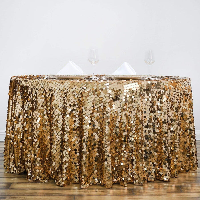 120" Large Payette Sequin Round Tablecloth - Gold TAB_71_120_GOLD