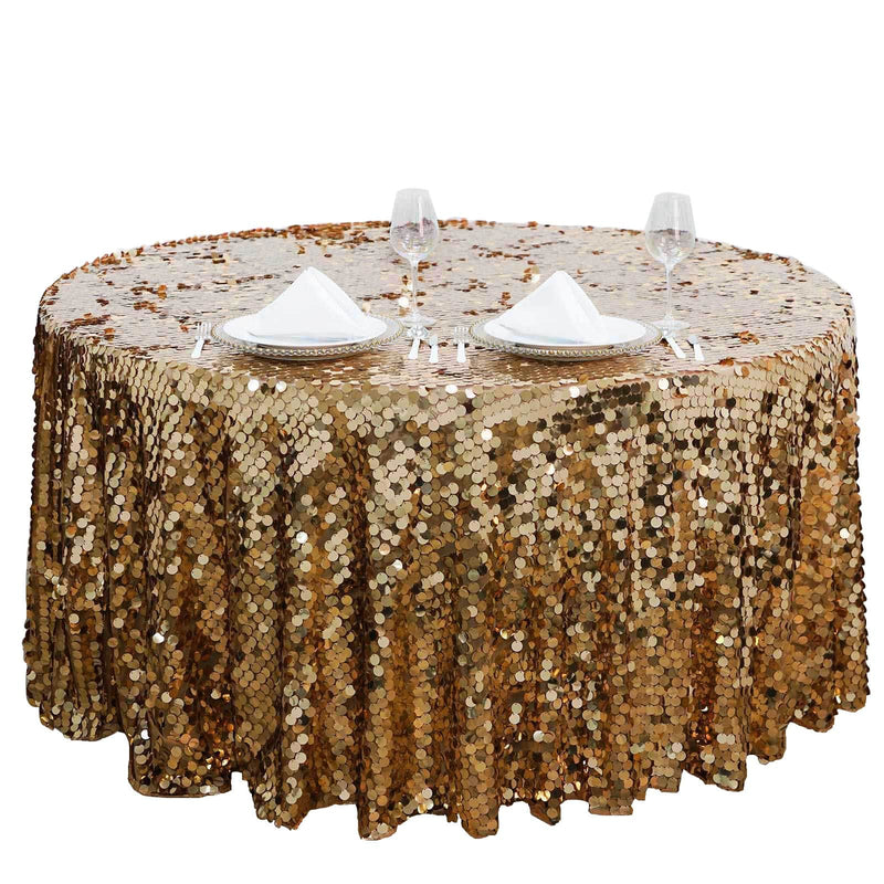 120" Large Payette Sequin Round Tablecloth - Gold TAB_71_120_GOLD