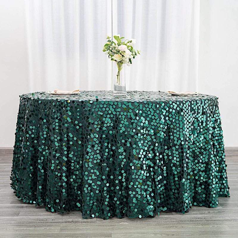 120" Large Payette Sequin Round Tablecloth - Hunter Green TAB_71_120_HUNT