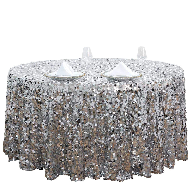 120" Large Payette Sequin Round Tablecloth - Silver Light Gray TAB_71_120_SILV