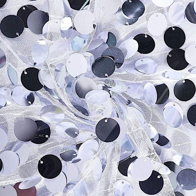 120" Large Payette Sequin Round Tablecloth - Silver Light Gray TAB_71_120_SILV