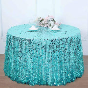 120" Large Payette Sequin Round Tablecloth - Turquoise TAB_71_120_TURQ