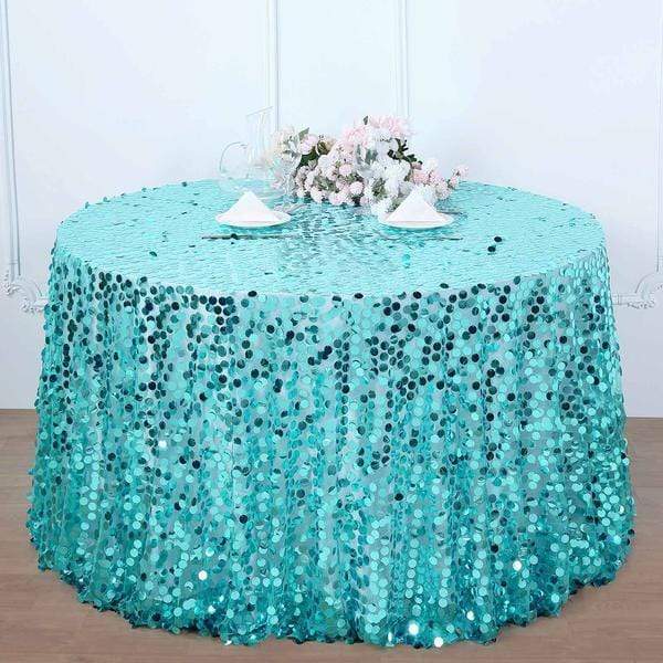 120" Large Payette Sequin Round Tablecloth - Turquoise TAB_71_120_TURQ