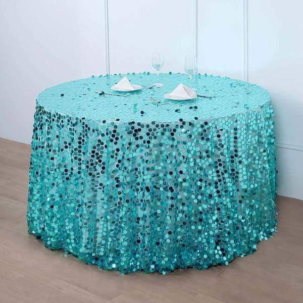 120" Large Payette Sequin Round Tablecloth - Turquoise TAB_71_120_TURQ