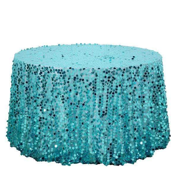 120" Large Payette Sequin Round Tablecloth - Turquoise TAB_71_120_TURQ