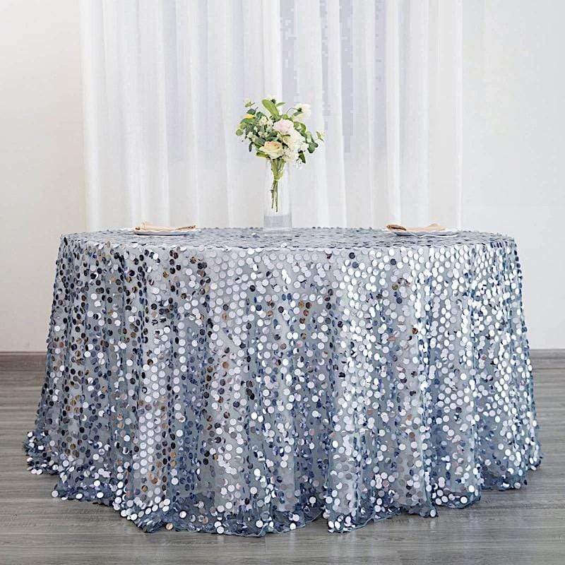 120" Large Payette Sequin Round Tablecloth - Dusty Blue TAB_71_120_086