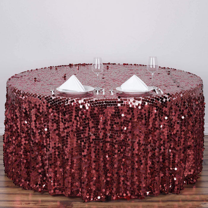 120" Large Payette Sequin Round Tablecloth - Burgundy TAB_71_120_BURG