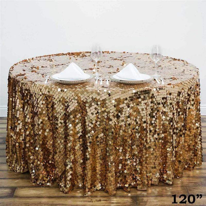 120" Large Payette Sequin Round Tablecloth - Gold TAB_71_120_GOLD
