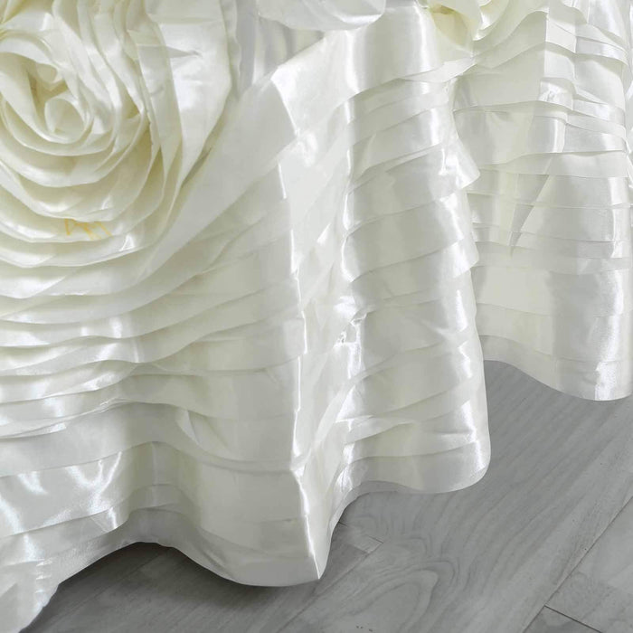 120" Large Roses Lamour Satin Round Tablecloth - Ivory TAB_73_120_IVR