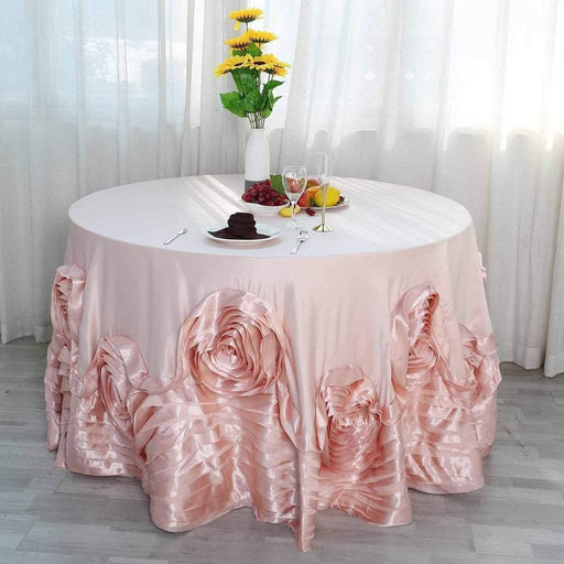 120" Large Roses Lamour Satin Round Tablecloth - Blush TAB_73_120_046