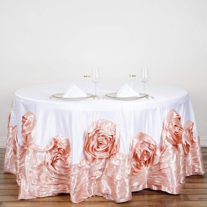 120" Large Roses Lamour Satin Round Tablecloth TAB_73_120_WH046