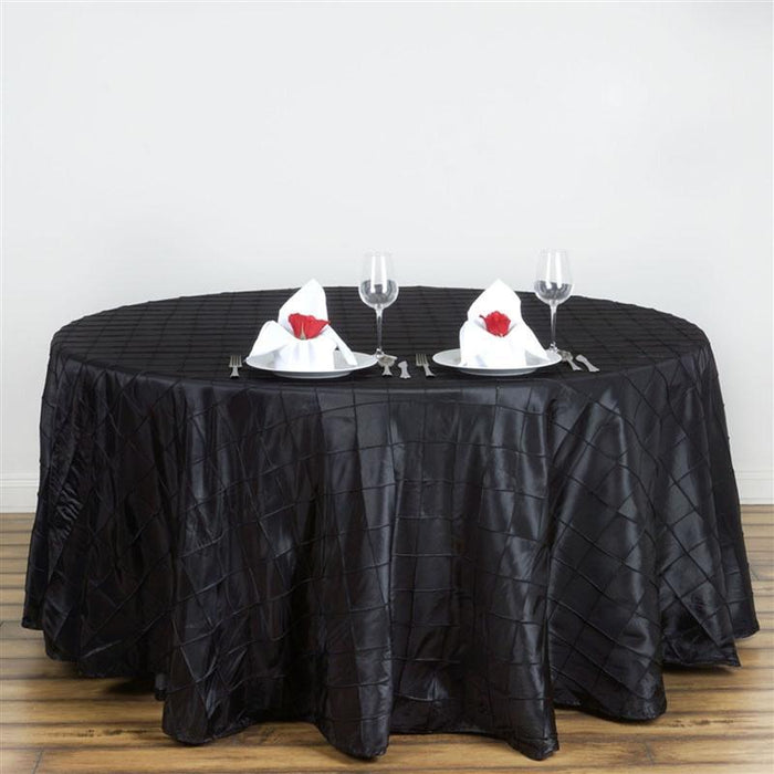 120" Pintuck Round Tablecloth Wedding Party Table Linens - Black TAB_PTK120_BLK