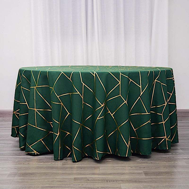120" Polyester Round Tablecloth with Metallic Geometric Pattern