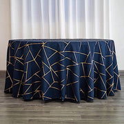 120" Polyester Round Tablecloth with Metallic Geometric Pattern