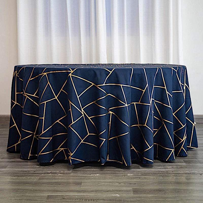 120" Polyester Round Tablecloth with Metallic Geometric Pattern