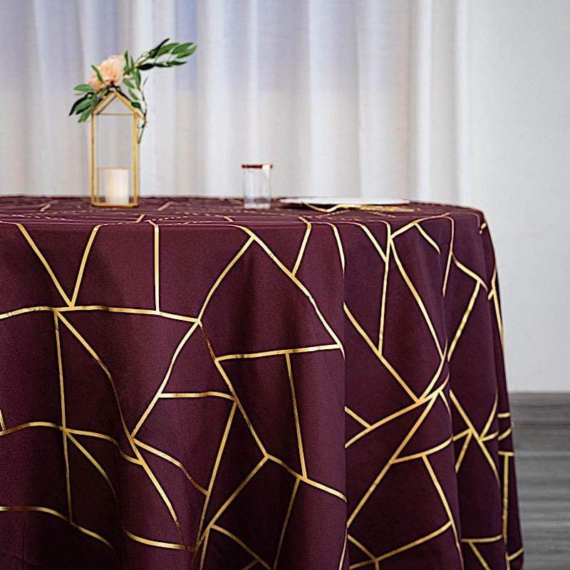 120" Polyester Round Tablecloth with Metallic Geometric Pattern