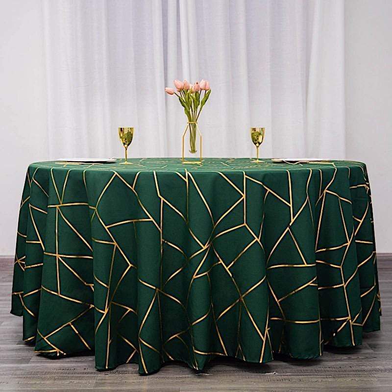 120" Polyester Round Tablecloth with Metallic Geometric Pattern