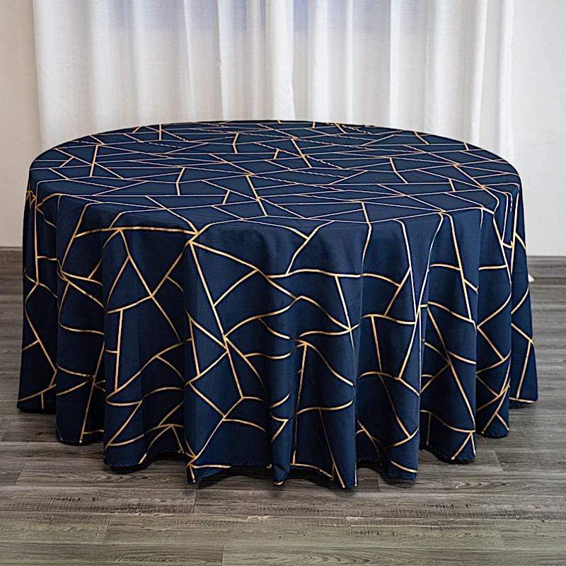 120" Polyester Round Tablecloth with Metallic Geometric Pattern