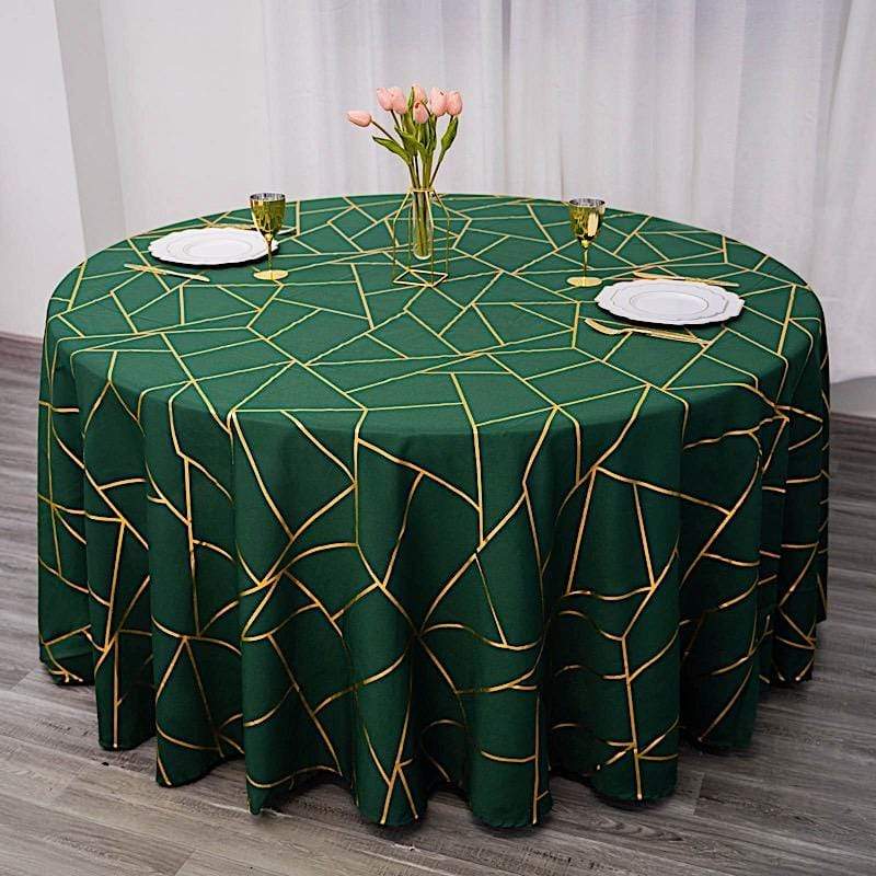 120" Polyester Round Tablecloth with Metallic Geometric Pattern