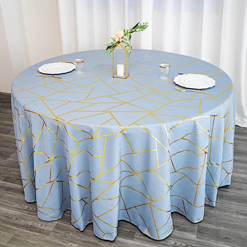 120" Polyester Round Tablecloth with Metallic Geometric Pattern