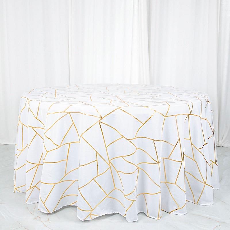 120" Polyester Round Tablecloth with Metallic Geometric Pattern