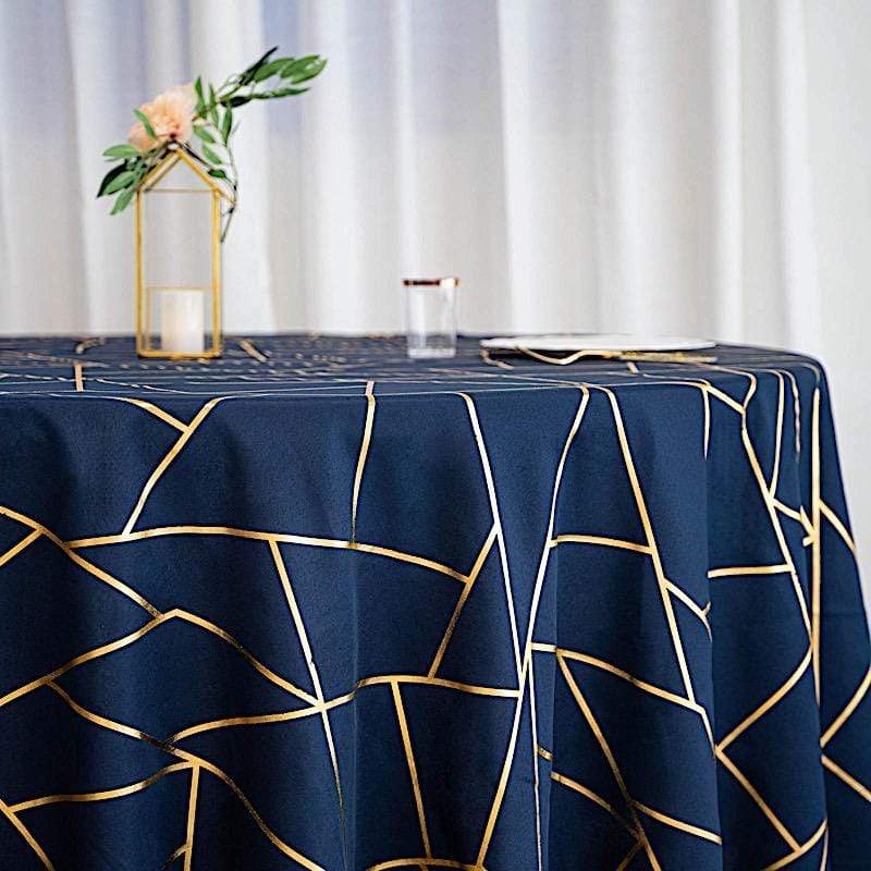 120" Polyester Round Tablecloth with Metallic Geometric Pattern