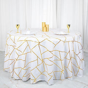 120" Polyester Round Tablecloth with Metallic Geometric Pattern