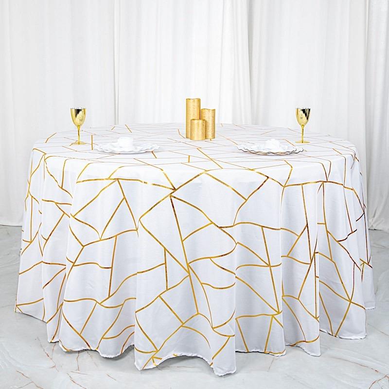 120" Polyester Round Tablecloth with Metallic Geometric Pattern