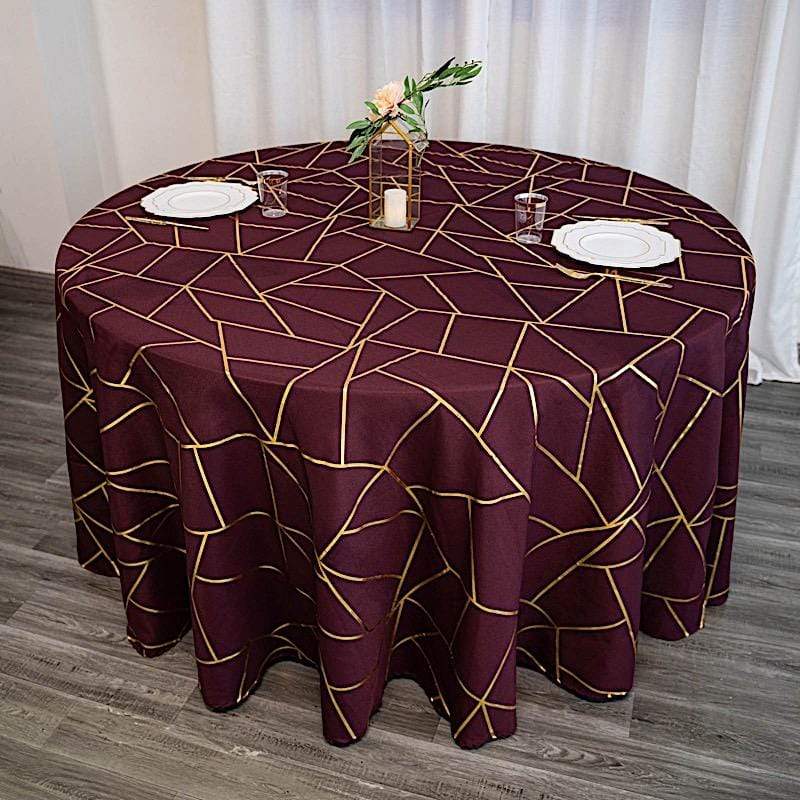 120" Polyester Round Tablecloth with Metallic Geometric Pattern