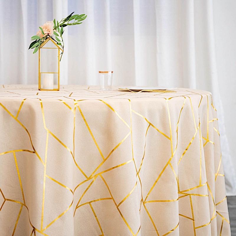 120" Polyester Round Tablecloth with Metallic Geometric Pattern