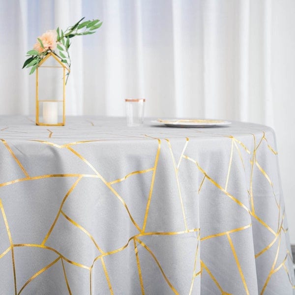 120" Polyester Round Tablecloth with Metallic Geometric Pattern