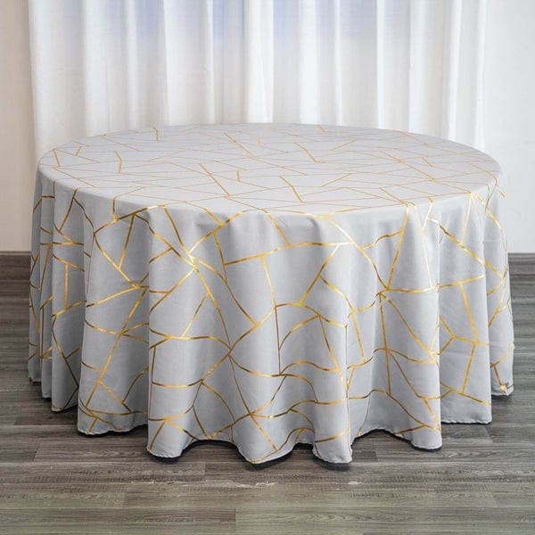 120" Polyester Round Tablecloth with Metallic Geometric Pattern